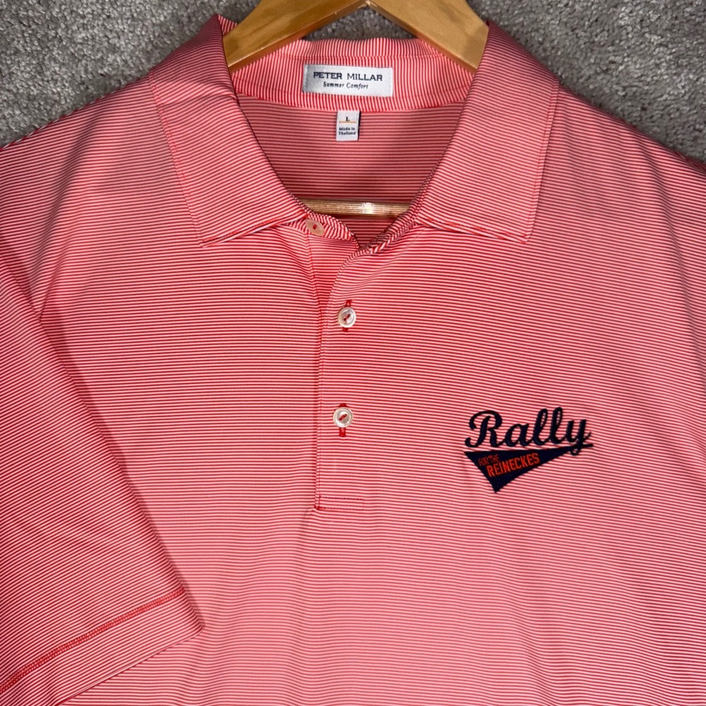PETER MILLAR Mens L Performance Golf Polo Shirt Red White Rally Reineckies‎